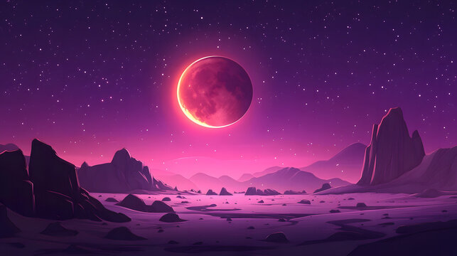 cartoon Lunar Eclipse in the space