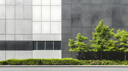 Photo Modern Architecture Building, Facade, Trees, Greenery, and Landscaping