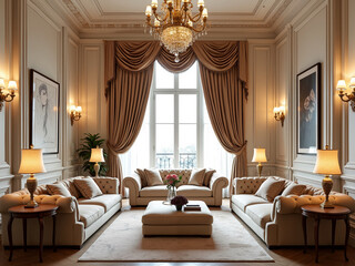 Elegant living room design luxurious home interior decoration natural light cozy vibe