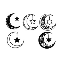 Crescent moon icon collection features varied crescent vector and illustration designs with stars 