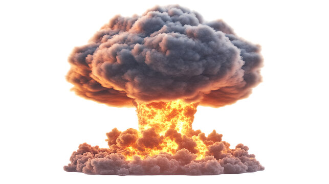 atomic explosion: nuclear mushroom blust on transparent background