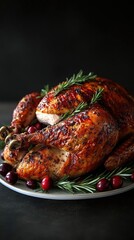 Roasted Turkey With Cranberry Sauce On A Plate