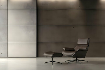 3D Illustration- Modern Interior Design, Room, Chair, Furniture, Lighting, Design, Wall, Floor, Concrete