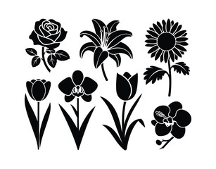 Garden Flower Silhouette Set EPS Template