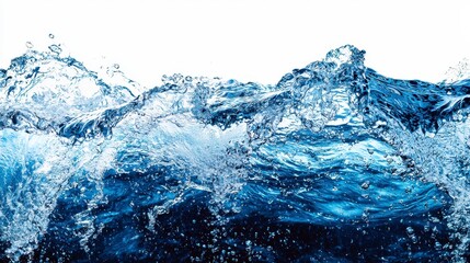 Abstract water splash isolated on white background,  dynamic movement, visual effect for  posters or websites