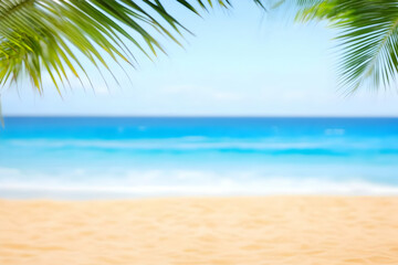 Obraz premium Blurred Background Image - Tropical Beach, Ocean, Sand, Palm Trees
