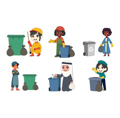 cartoon Female Trash Collector Vectors Illustration