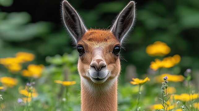 Cute Vicu?a Portrait in Flower Meadow