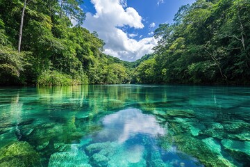 Tranquil Tropical River Scene With Lush Greenery