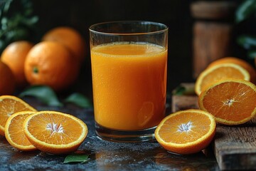 Fresh Orange Juice in Glass with Slices