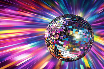 Obraz premium 3D Disco Ball Abstract Background - Colorful Lights, Dance, Party, Nightlife, Music, Celebration, Festive, Entertainment, Joyful, Vibrant