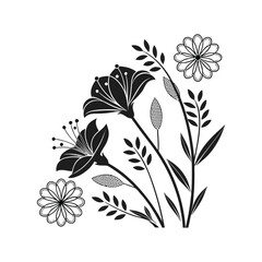 Black flower vector set feature abstract floral design silhouettes, and geometric patterns