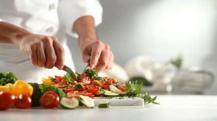 Chopping fresh vegetables kitchen culinary art contemporary space close-up healthy cooking inspiration