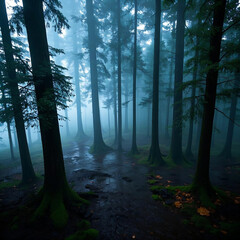 Fototapeta premium Misty Forest Path - Enchanted Woodland Scene