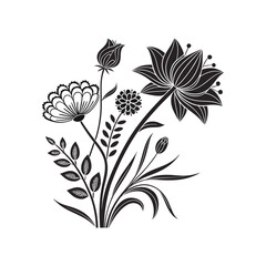 Black flower vector set feature abstract floral design silhouettes, and geometric patterns