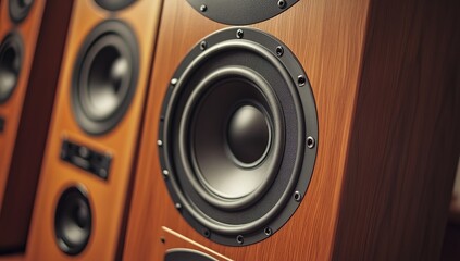 Close-up of a Large Wood Speaker with Black Woofer