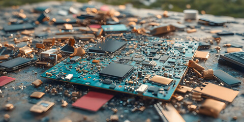 3D Render Electronic Waste Circuit Board Components