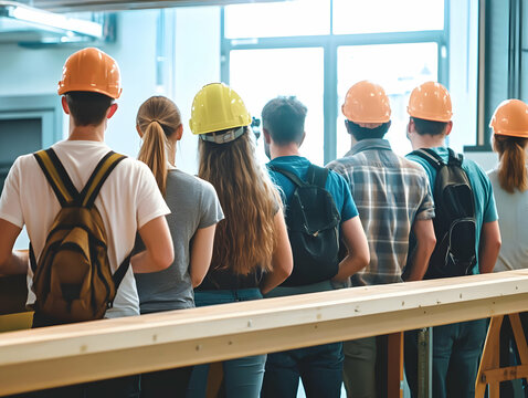 Photo Group Students Engineering Education Teamwork Hardhats Learning