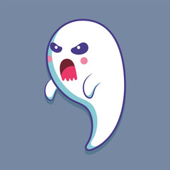 scared face cute ghost in outline flat vector design