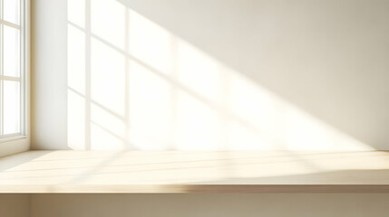 Fototapeta premium 3D Illustration Empty Wooden Table by Window Sunlight Background
