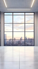 Fototapeta premium Illustration Empty Office Interior City View Modern Architecture Design