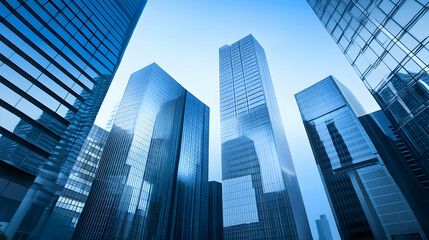 Fototapeta premium Photo Modern Architecture Glass Skyscrapers Urban Cityscape Business District