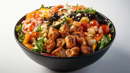 Fototapeta premium Tasty grilled chicken salad modern kitchen food photography bright lighting close-up fresh ingredients
