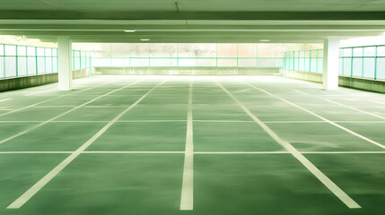 Obraz premium Photo Empty Parking Garage Green Concrete Interior Architecture