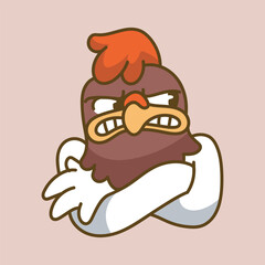 angry chicken emotion character in flat vector design