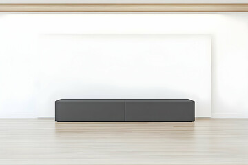 Illustration - Minimalist Interior, White Wall, Wood Floor, Gray Cabinet
