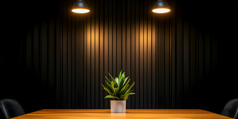 Photo - Dark Interior Design Table Plant Lamps Lighting Decor