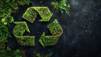 Green Moss Recycling Symbol on Dark Background