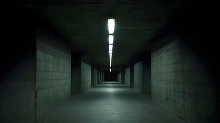 Photo Dark Corridor Concrete Walls Dimly Lit Mystery
