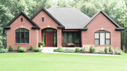 Obraz premium Photo Red Brick Home Exterior Architecture Design Landscape
