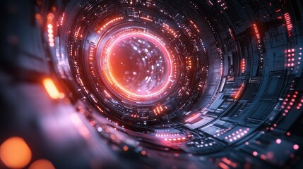 Obraz premium Futuristic Abstract Tunnel with Bright Neon Lights and Depth Effect