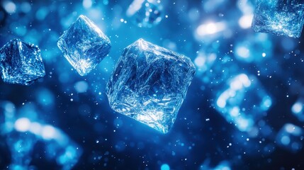 Obraz premium Floating Ice Cubes in Blue Water Background for Creative Use