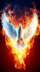 Illustration of White Dove Soaring Through Flames