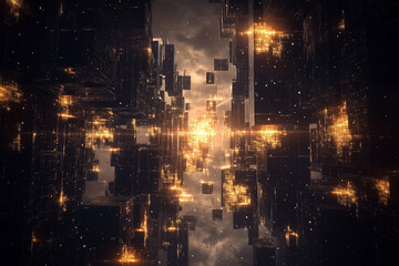 Fototapeta premium Futuristic Vector Graphic of a Dark Background with Glowing Square Lines in a 3D Space