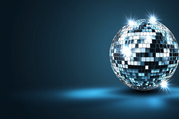 Obraz premium Bright Disco Ball on Dark Background with Rays of Light Reflecting in Close-Up View