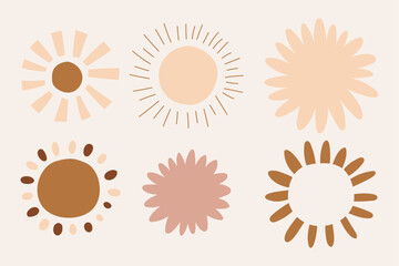 Bohemian Childish Sun. Collection Boho simple sun. Kids sunshine vector illustration for nursery