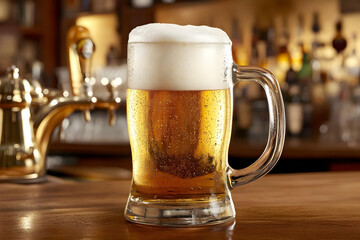 Photo Cold Beer Glass Bar Counter Refreshing Drink Pub Alcohol Beverage