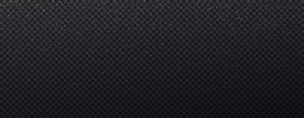 Obraz premium Small white particles falling on dark transparent background. Gritty white dust background. Tiny white dots different shapes and size