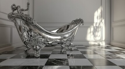 Luxurious Silver Bathtub in Elegant Room