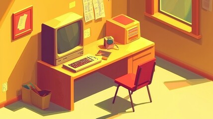 Retro Workspace, Sunny Room, 80s Interior