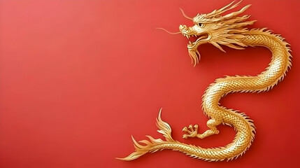 Fototapeta premium Illustration Golden Dragon Red Background Symbol Culture