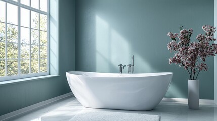Modern Bath, Sunlight, Green Walls, Peaceful