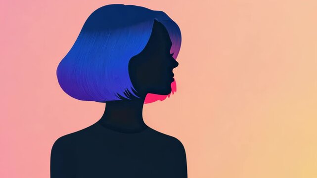 Bigender Individual Engaging in Contemplative Pose with Vibrant Gradient Background and Artistic Style for Gender Identity Representation in Modern Illustration