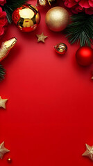 Christmas Background Image Red Ornaments Stars Gold Festive Holiday Decor