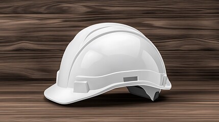 White Hard Hat 3D Render on Rich Wood Grain Background AI Generated