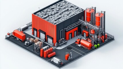 Industrial Complex, Isometric View, Logistics Hub